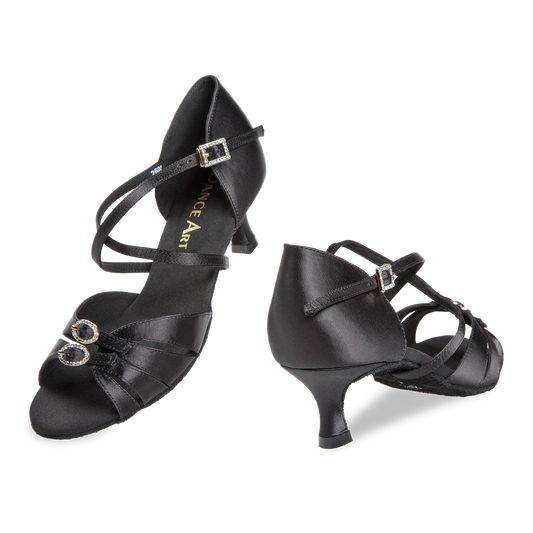 220-505-091 220 Silvia DanceArt Damen Latein Turniersandale Normalweite Flare Absatz 5 cm schwarz Satin