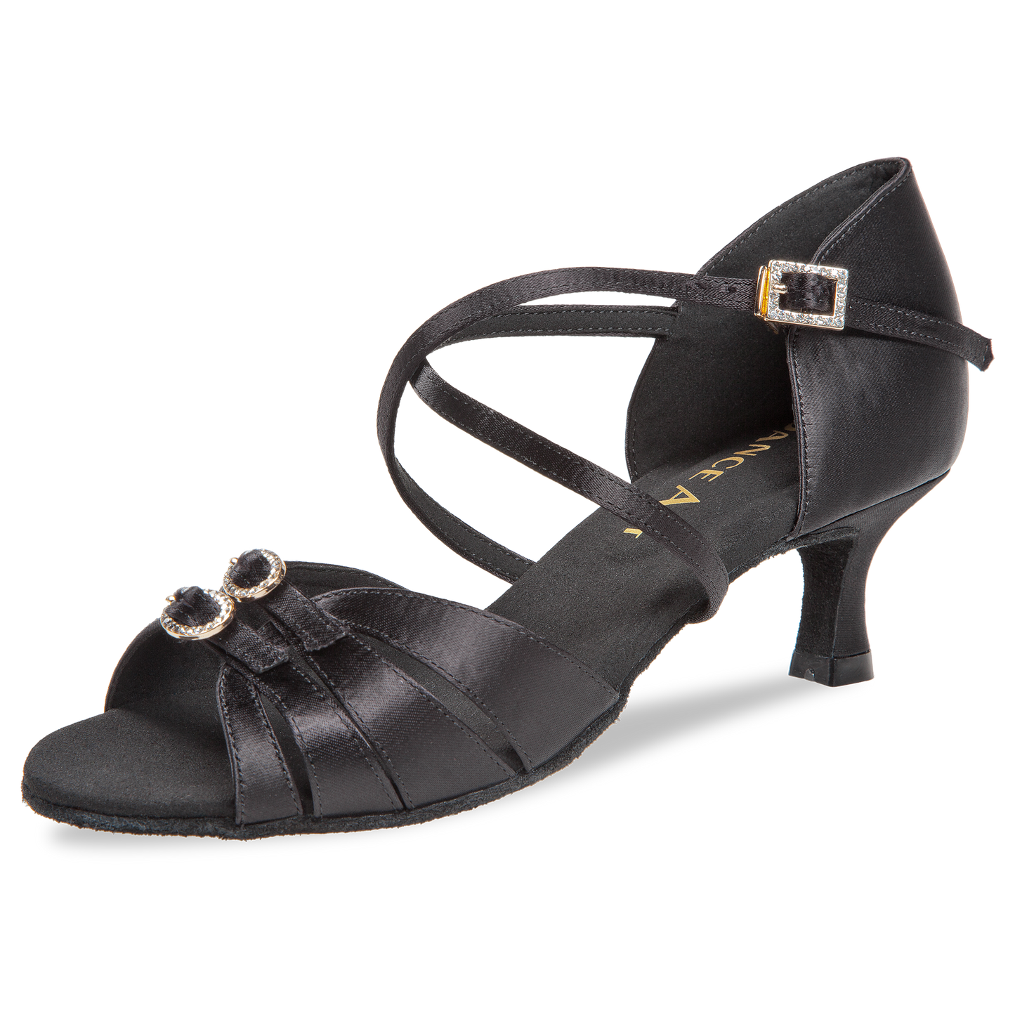 220-505-091 220 Silvia DanceArt Damen Latein Turniersandale Normalweite Flare Absatz 5 cm schwarz Satin